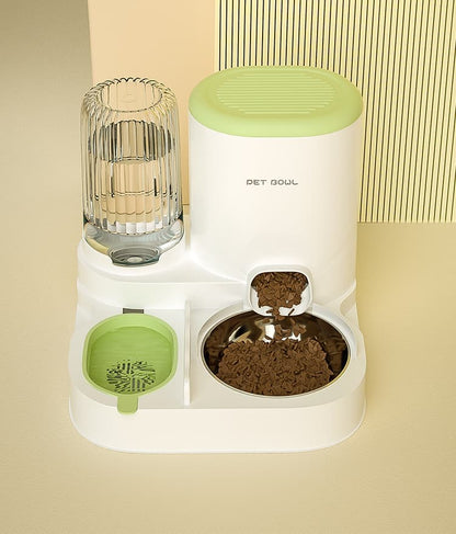 2-in-1 Automatic Cat Feeder and Water Dispenser for Pets, Compatible with Cats and Dogs, Green