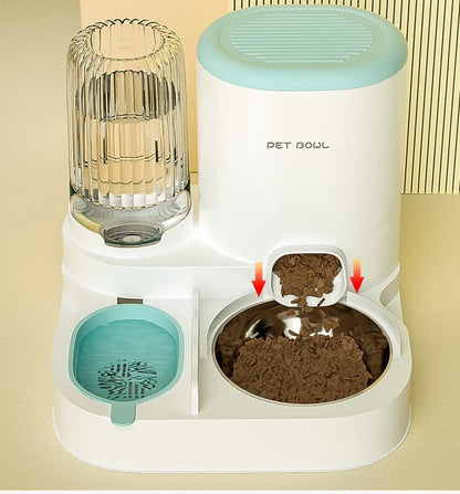2-in-1 Automatic Cat Feeder and Water Dispenser for Pets, Compatible with Cats and Dogs, Green