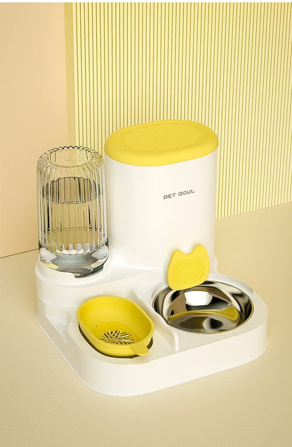 2-in-1 Automatic Cat Feeder and Water Dispenser for Pets, Compatible with Cats and Dogs, Yellow