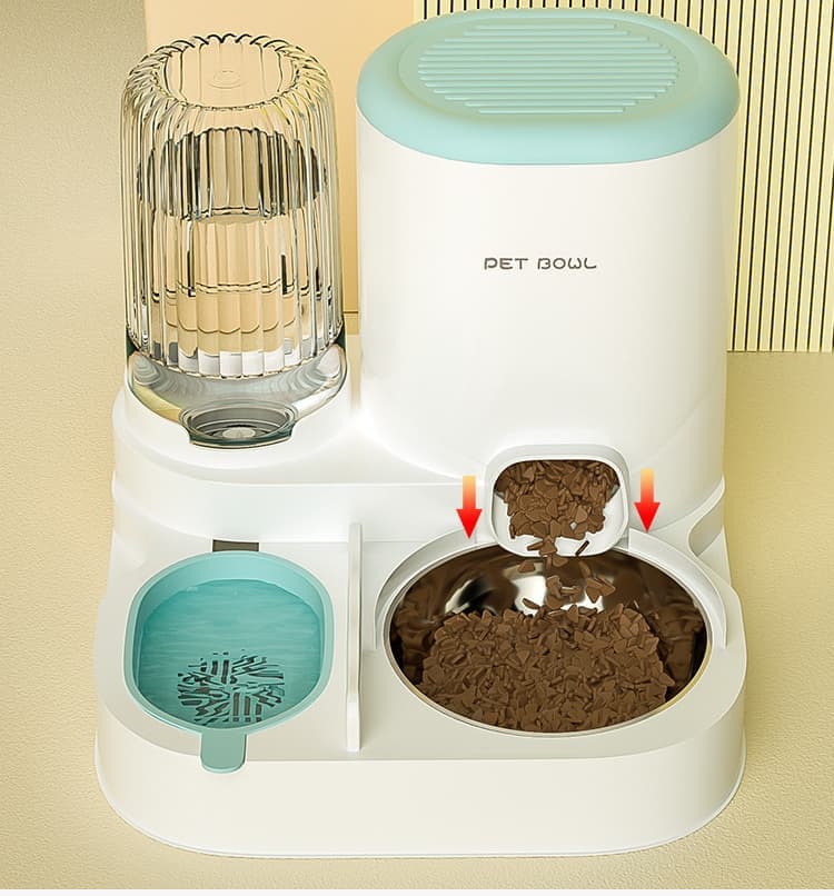2-in-1 Automatic Cat Feeder and Water Dispenser for Pets, Compatible with Cats and Dogs, Yellow