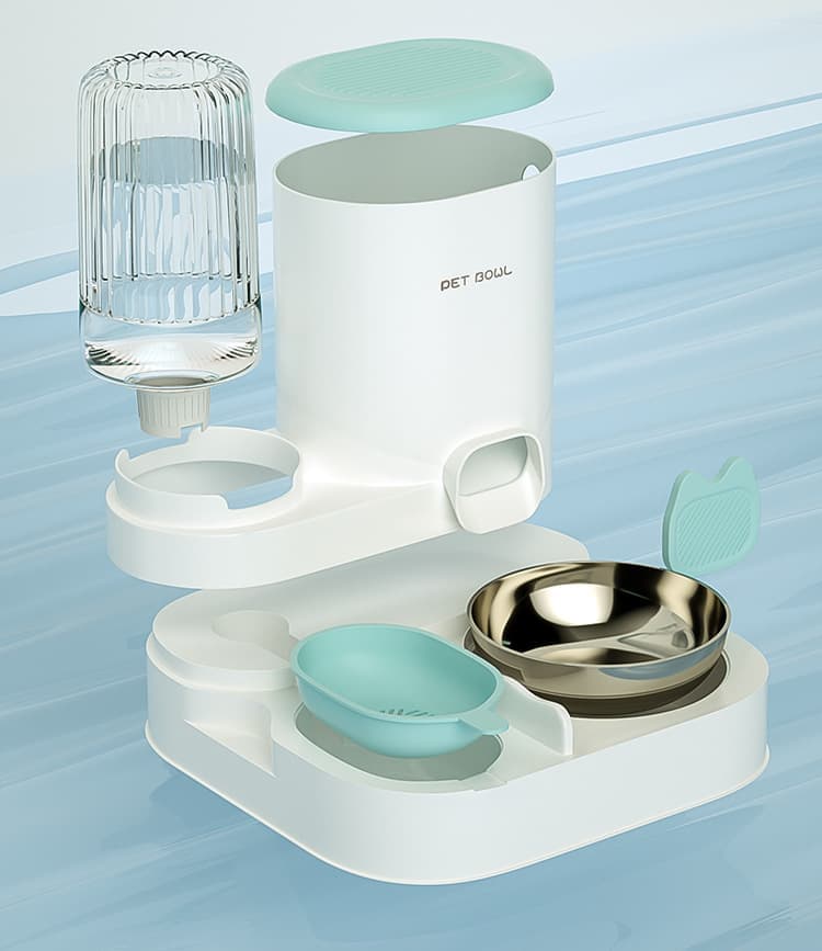 2-in-1 Automatic Cat Feeder and Water Dispenser for Pets, Compatible with Cats and Dogs, Yellow