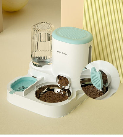 2-in-1 Automatic Cat Feeder and Water Dispenser for Pets, Compatible with Cats and Dogs, Yellow