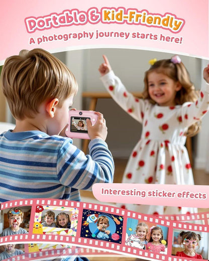 1 Children's Digital Camera with Instant Printing 1080P HD 2.4-inch Screen, Pink, Includes Paper and 32GB Card for Ages 3-12