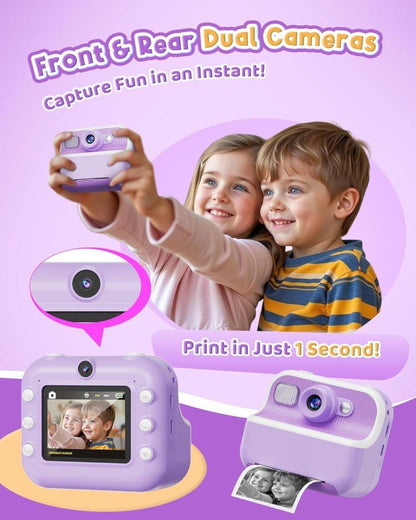 32GB Kids Digital Camera with 1080P HD and Instant Printing, 2.4-Inch Screen, Includes Paper, for Ages 3-12, Purple