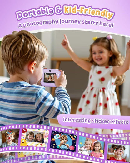 32GB Kids Digital Camera with 1080P HD and Instant Printing, 2.4-Inch Screen, Includes Paper, for Ages 3-12, Purple
