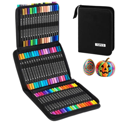 72-Pack Washable Double-Ended Watercolor Pens for Creative Painting, with 144 Tips