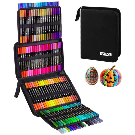 12 Watercolor Pens Double-Ended Washable for Creative Painting with Fine and Broad Tips, 12 Colors, 120-pack