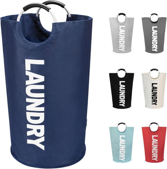 90L Foldable Laundry Basket with Handles, Waterproof, Dark Blue, 38x38x79 cm