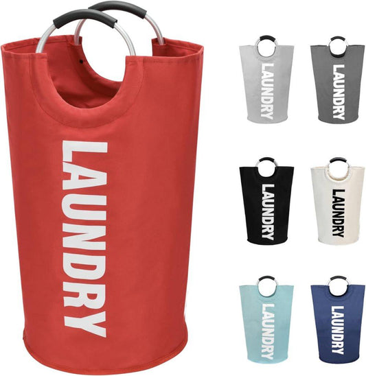 Foldable Laundry Basket 90L Waterproof with Oxford Fabric, 38x38x79 cm, Red