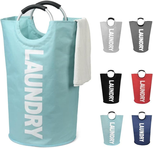 90L Foldable Laundry Basket with Handles, Waterproof, Light Blue, 38x38x79 cm