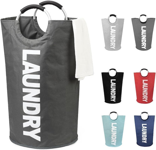 90L Foldable Laundry Basket, Waterproof, with Handles, 38x38x79 cm, Gray
