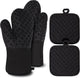 Heat Resistant Oven Mitts & Grill Gloves Anti-Slip Kitchen Potholders, Black, up to 300°C, Compatible with Cooking and Baking