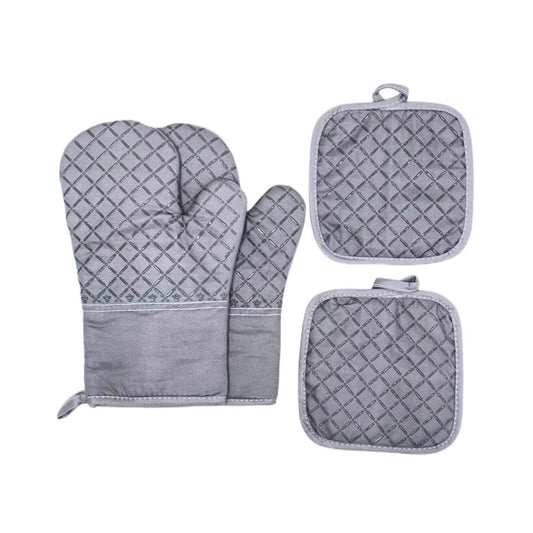 Heat-Resistant Oven Mitts & Grill Gloves, Anti-Slip Kitchen Potholders Up to 300°C for Cooking and Baking, Gray