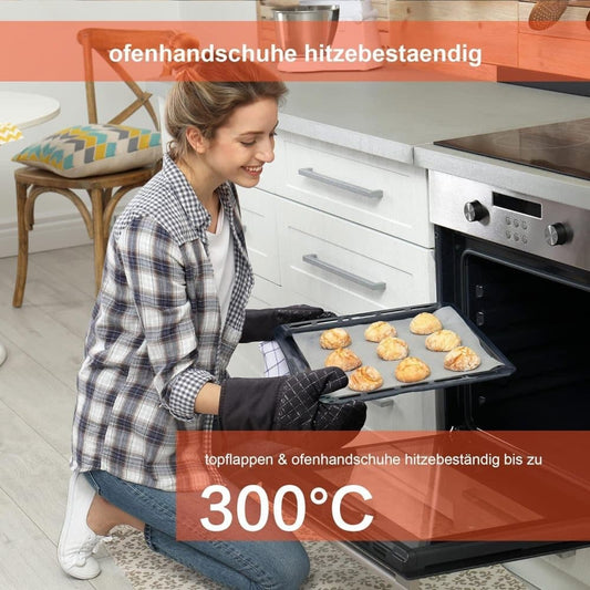 Heat-Resistant Oven Mitts & Grill Gloves, Anti-Slip Kitchen Potholders Up to 300°C for Cooking and Baking, Gray