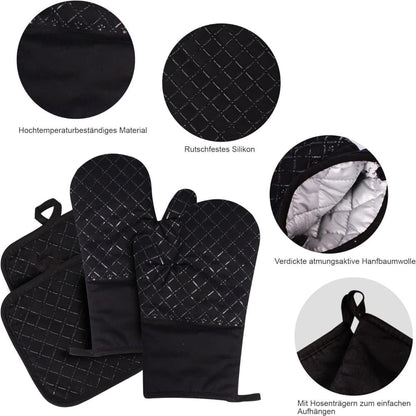 Heat-Resistant Oven Mitts & Grill Gloves, Anti-Slip Kitchen Potholders Up to 300°C for Cooking and Baking, Gray
