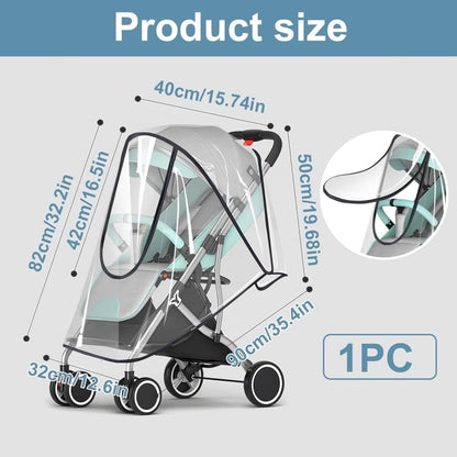 Universal Rain Cover Stroller Transparent EVA with Zipper and Window, Wind and Waterproof Protection