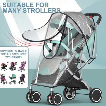Universal Rain Cover Stroller Transparent EVA with Zipper and Window, Wind and Waterproof Protection