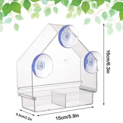 Acrylic bird feeder with suction cup bird bath and food bowl, 15x5.5x16 cm