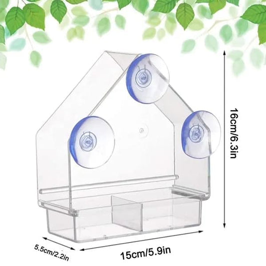 Acrylic bird feeder with suction cup bird bath and food bowl, 15x5.5x16 cm