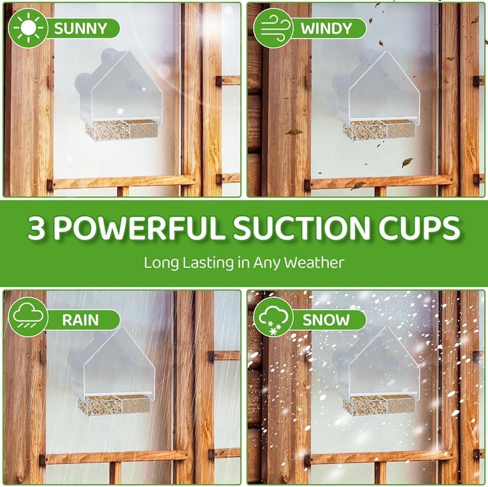 Acrylic bird feeder with suction cup bird bath and food bowl, 15x5.5x16 cm