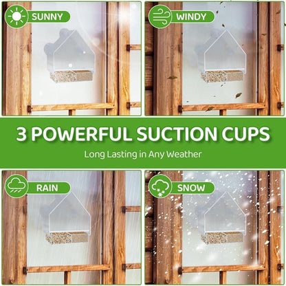 Acrylic bird feeder with suction cup bird bath and food bowl, 15x5.5x16 cm