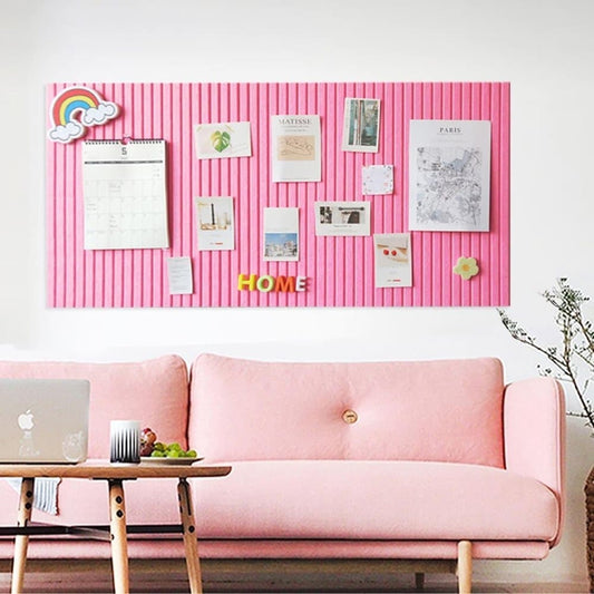 30x30cm Self-Adhesive Photo Board, Decorative Cork and Wall Panel Bulletin Board with Acoustic Panels for Photos and Messages, Pink, for Home and Office