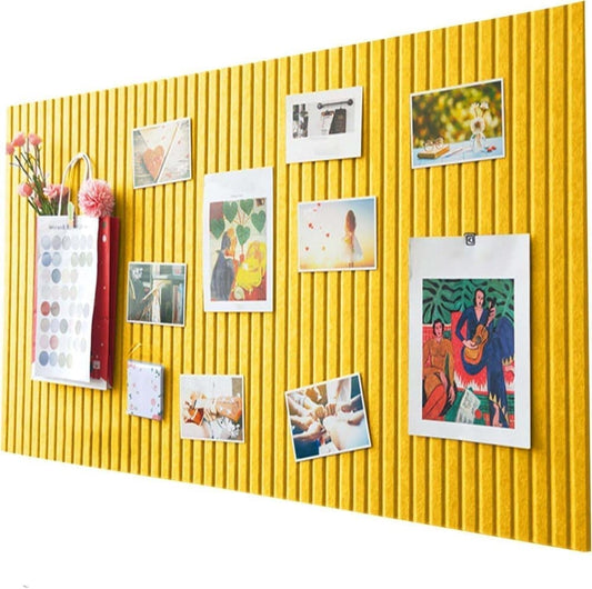 30x45cm Self-Adhesive Photo Board, Decorative Cork and Wall Panel Bulletin Board with Acoustic Panels for Photos and Messages, for Home and Office, Yellow