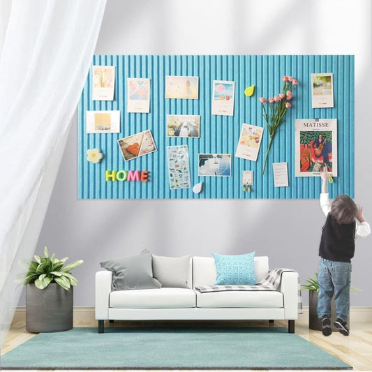 40x60cm Self-Adhesive Photo Board, Decorative Cork and Wall Panel Bulletin Board with Acoustic Panels for Photos and Messages, Blue, for Home and Office