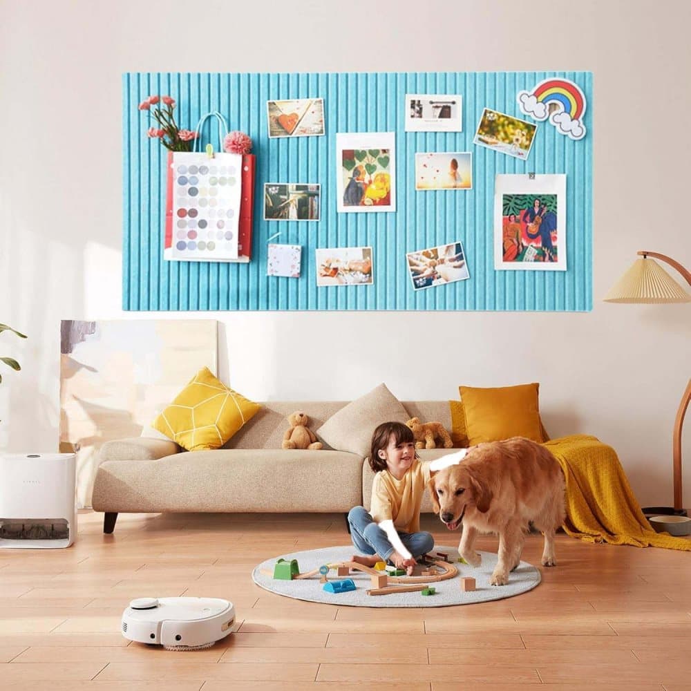40x60cm Self-Adhesive Photo Board, Decorative Cork and Wall Panel Bulletin Board with Acoustic Panels for Photos and Messages, Blue, for Home and Office