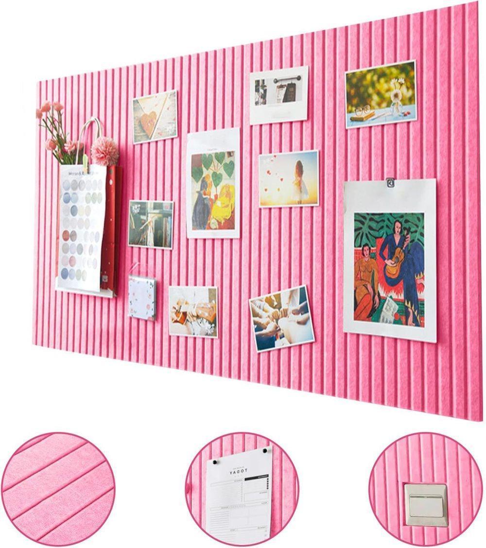 Self-adhesive photo board with decorative cork and acoustic panels for photos and messages, compatible with home and office decor, pink, 40x60cm