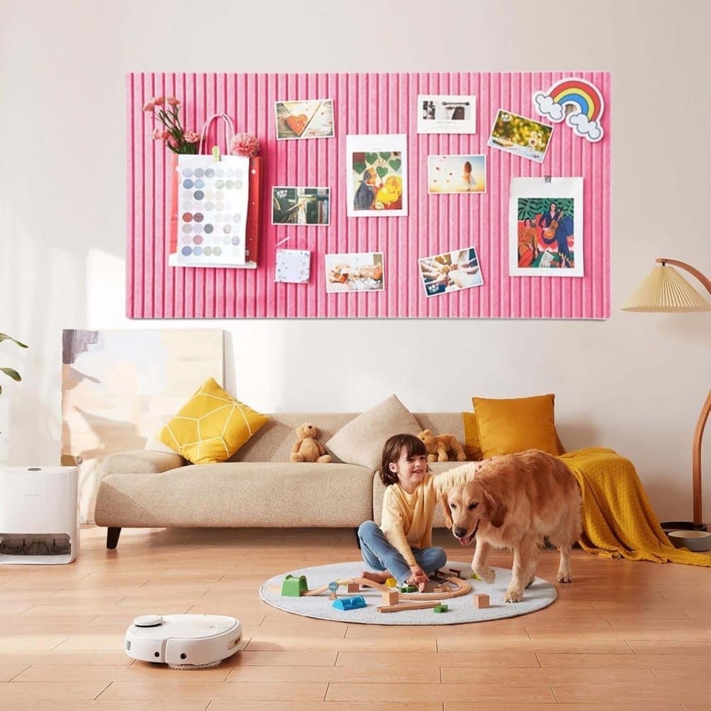 Self-adhesive photo board with decorative cork and acoustic panels for photos and messages, compatible with home and office decor, pink, 40x60cm