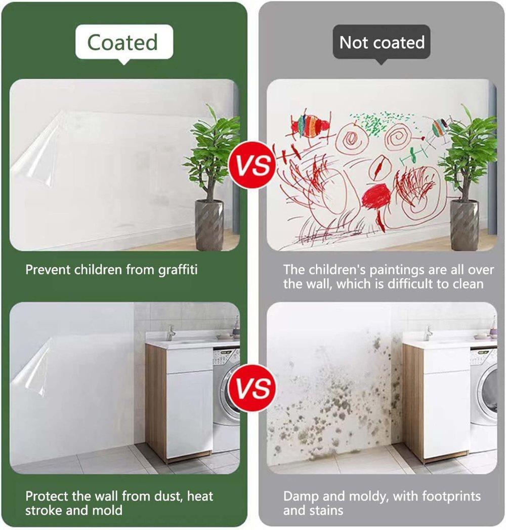 Transparent Wall Protection Film Static Adhesion Removable Durable Water and Oil Resistant Easy to Clean Furniture Foil Wall Decoration, 40 cm × 5 m