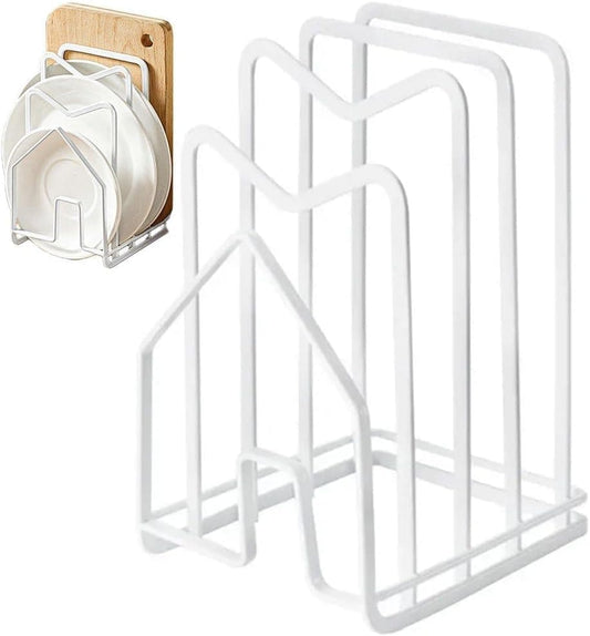 Metal Cutting Board Holder Dish Rack, Kitchen Organizer Storage, 12.5x14.5x21.5 cm, White