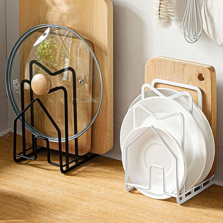 Metal Cutting Board Holder Dish Rack, Kitchen Organizer Storage, 12.5x14.5x21.5 cm, White