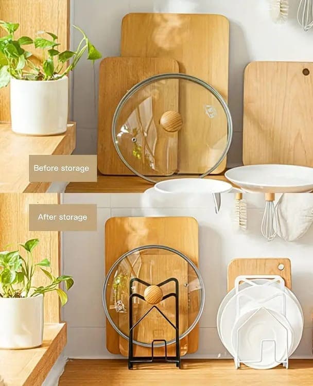 Metal Cutting Board Holder Dish Rack, Kitchen Organizer Storage, 12.5x14.5x21.5 cm, White