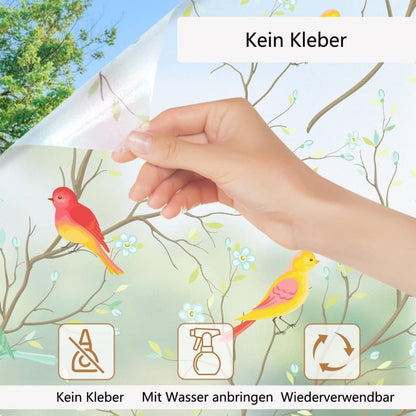 Privacy Protection Static Window Film with Bird Motif, UV and Blackout, for Living Rooms and Offices