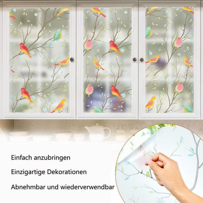 Privacy Protection Static Window Film with Bird Motif, UV and Blackout, for Living Rooms and Offices