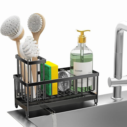 Stainless Steel Sink Rack Drain Rack Organizer Kitchen Storage, compatible with most sinks, Black