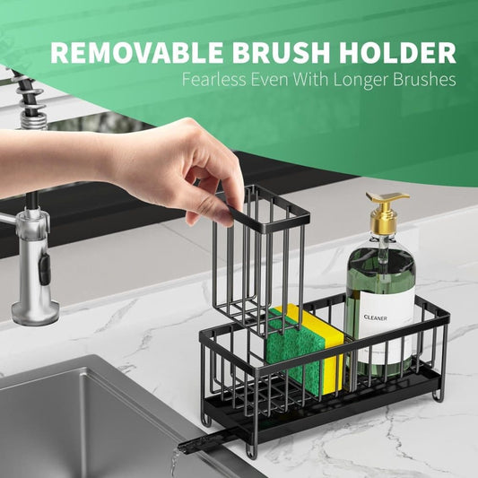 Stainless Steel Sink Rack Drain Rack Organizer Kitchen Storage, compatible with most sinks, Black