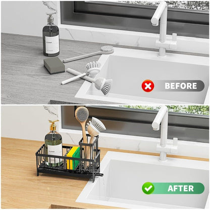 Stainless Steel Sink Rack Drain Rack Organizer Kitchen Storage, compatible with most sinks, Black
