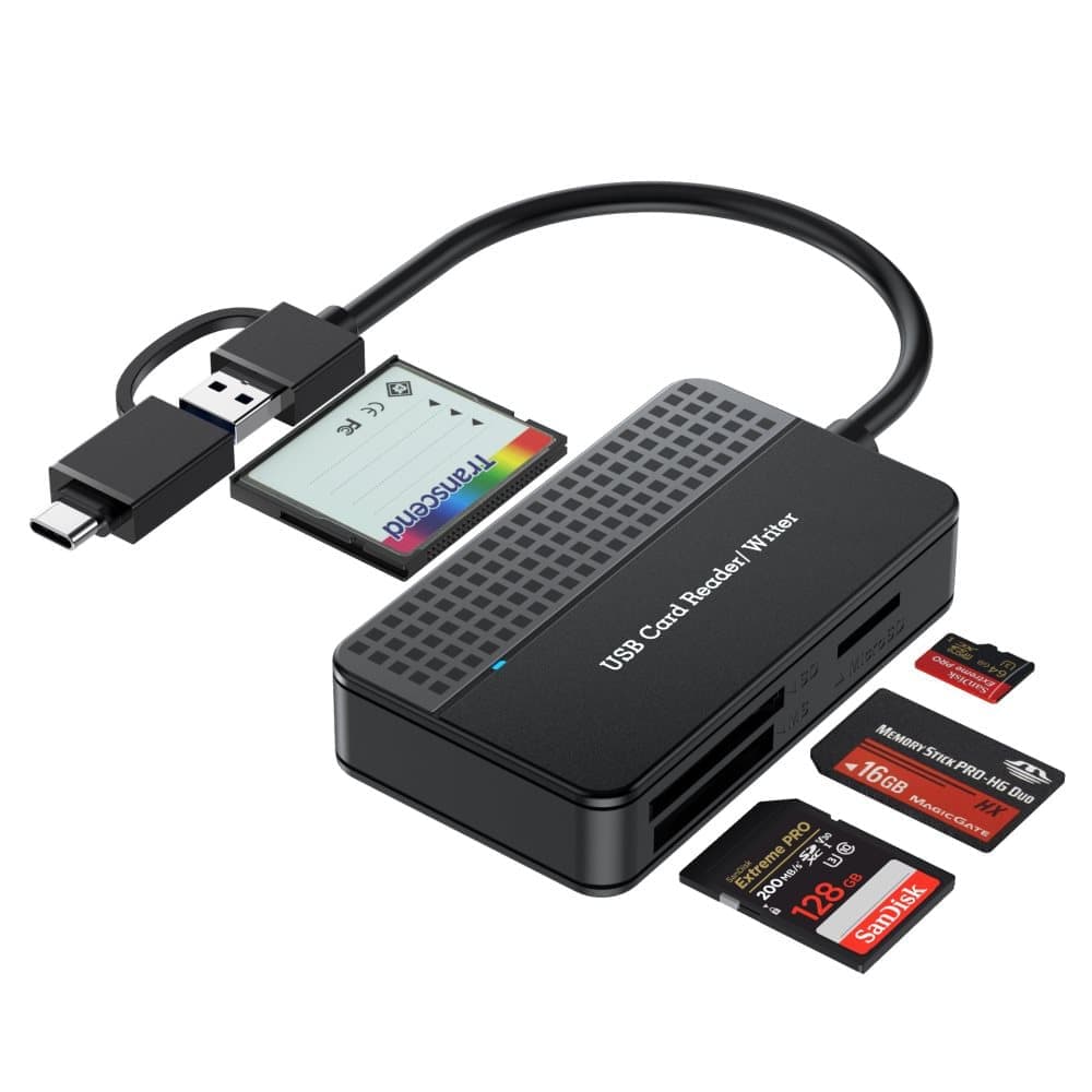 4-in-1 Card Reader USB 3.0 & USB-C High Speed 5120 Mbps, Compatible with Mac iPad PC Smartphone, Micro SD SD CF MS Stick