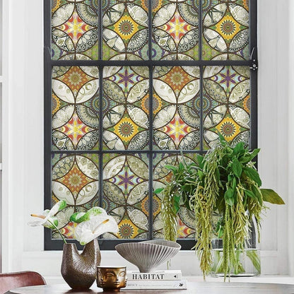Static Cling-Free Decorative Window Film with Stained Glass Effect, Self-Adhesive Frosted Privacy Protection Film, 60cm x 200cm