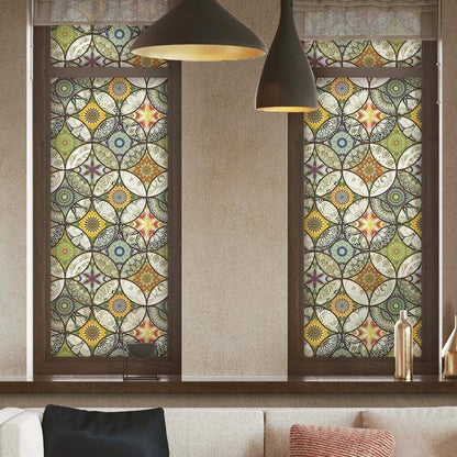 Static Cling-Free Decorative Window Film with Stained Glass Effect, Self-Adhesive Frosted Privacy Protection Film, 60cm x 200cm