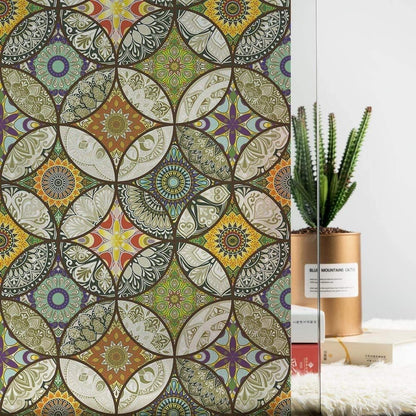 2 Static Cling-Free Decorative Window Film with Stained Glass Effect, Self-Adhesive Frosted Privacy Protection Film, 45cm x 200cm