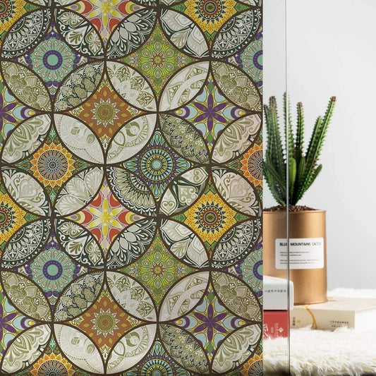 2 Static Cling-Free Decorative Window Film with Stained Glass Effect, Self-Adhesive Frosted Privacy Protection Film, 45cm x 200cm