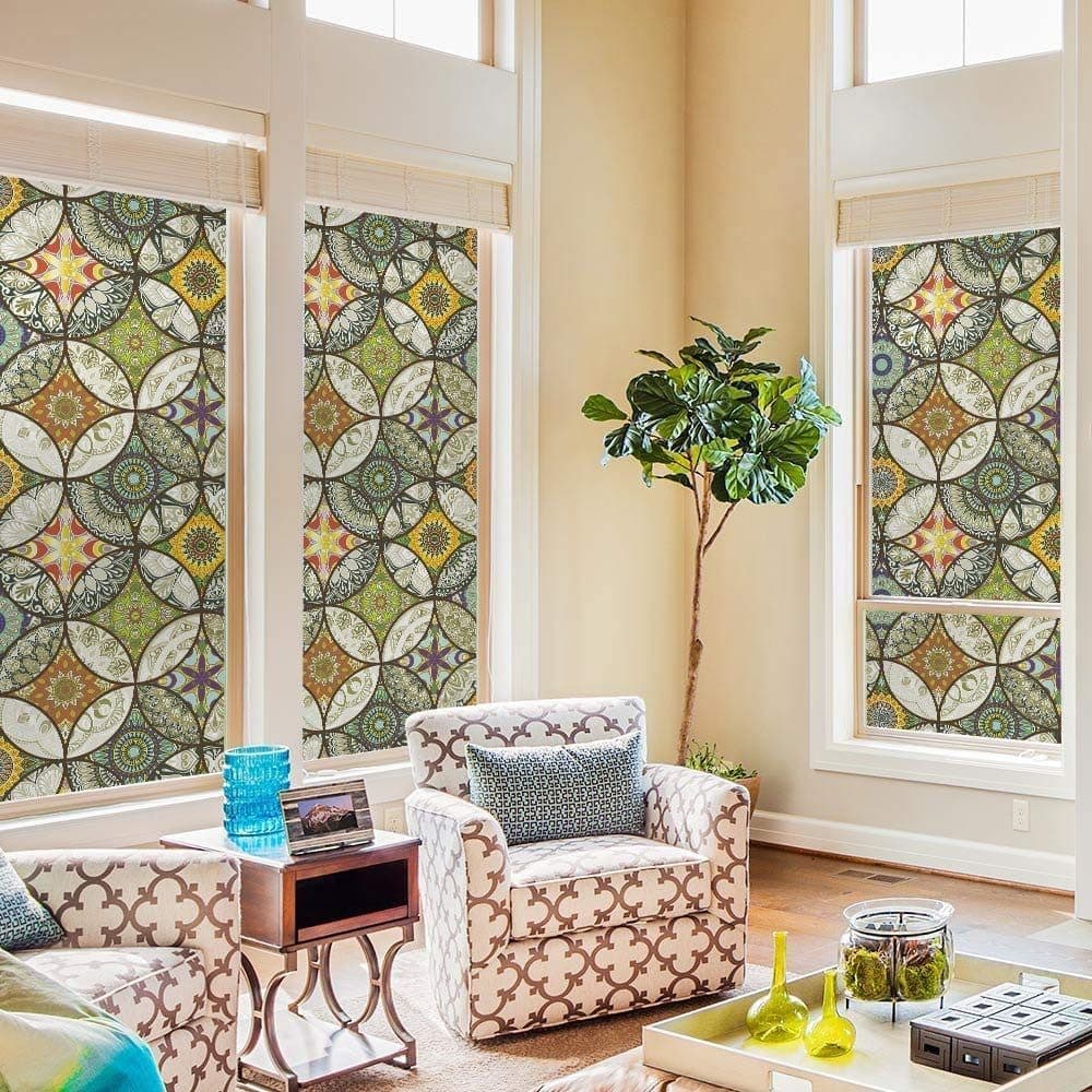 2 Static Cling-Free Decorative Window Film with Stained Glass Effect, Self-Adhesive Frosted Privacy Protection Film, 45cm x 200cm