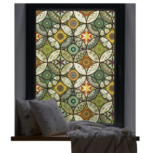 Static Cling-Free Decorative Window Film with Stained Glass Effect, Self-Adhesive Frosted Privacy Protection Film, 45cm x 500cm