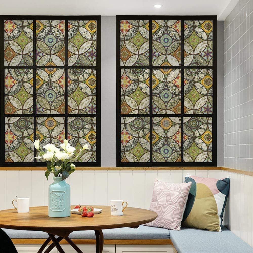 Static Cling-Free Decorative Window Film with Stained Glass Effect, Self-Adhesive Frosted Privacy Protection Film, 45cm x 500cm