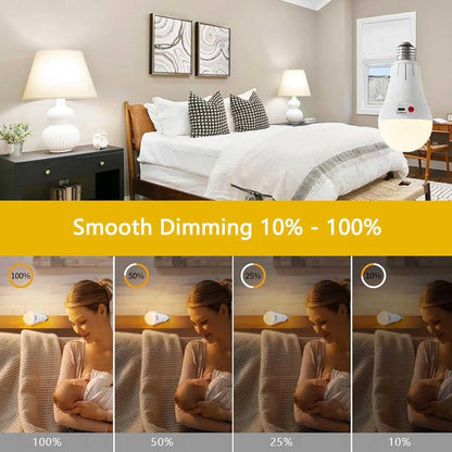 Rechargeable LED Bulb with 3 Color Temperatures 3000-6500K, Dimmable, Timer and Remote Control, E27 Lamp Holder, Wireless Night Light