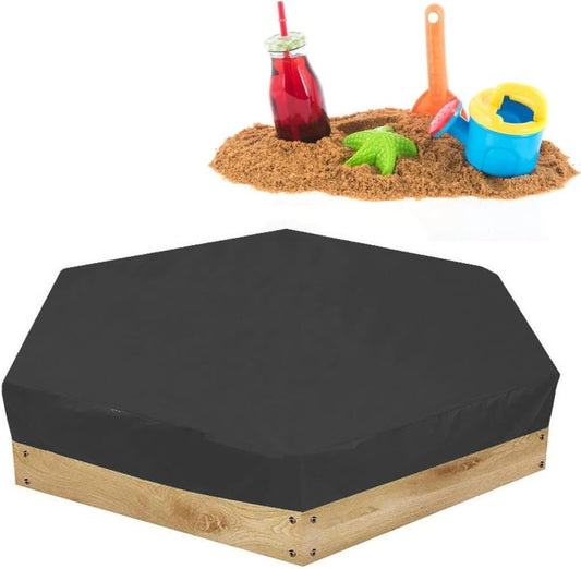 Hexagonal waterproof sandbox cover with drawstring, Oxford fabric, black, 180x150x20 cm